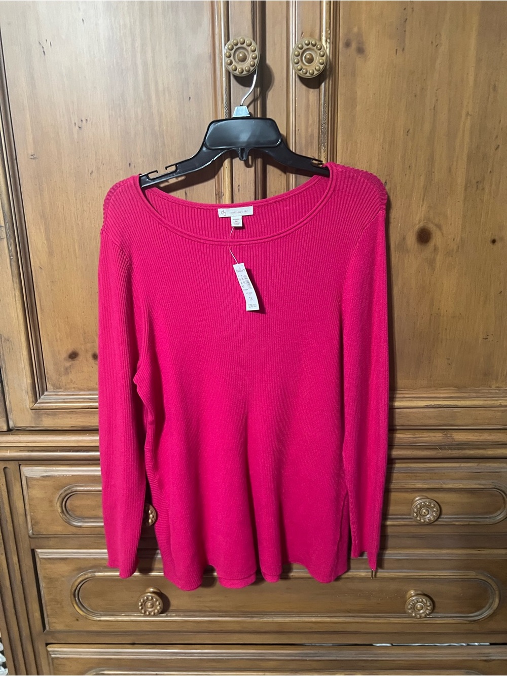 Women’s Scoop Neck Long Sleeve Sweater - Hot Pink 1X NWT